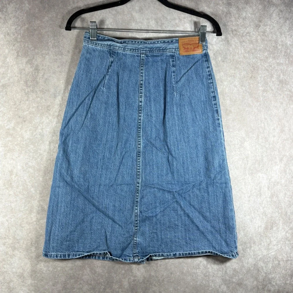 Levi's Denim Skirt Womens 25 Blue A-Line Midi High Waist Front Pockets Western
